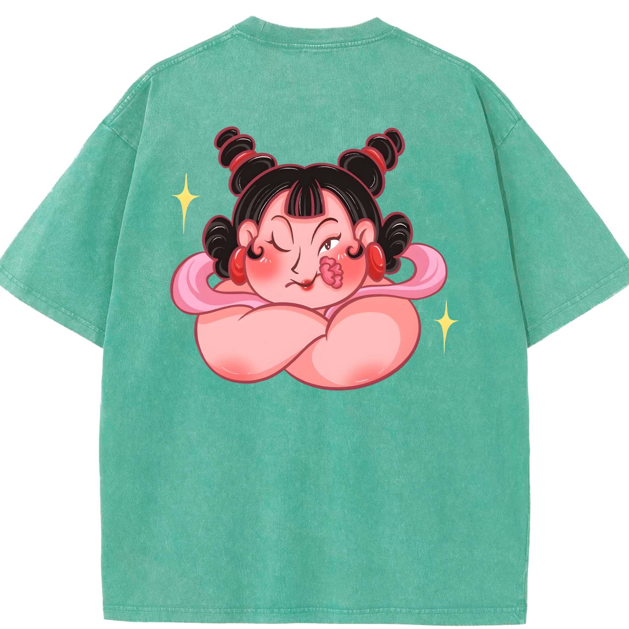 （画像用） Ne Zha 2 ナタ 魔童の大暴れ 綿100% ヴィンテージ風 半袖Tシャツ（背面プリント）